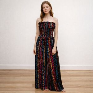 Strapless Jumpsuit Vibrant multi-colored Aztec print